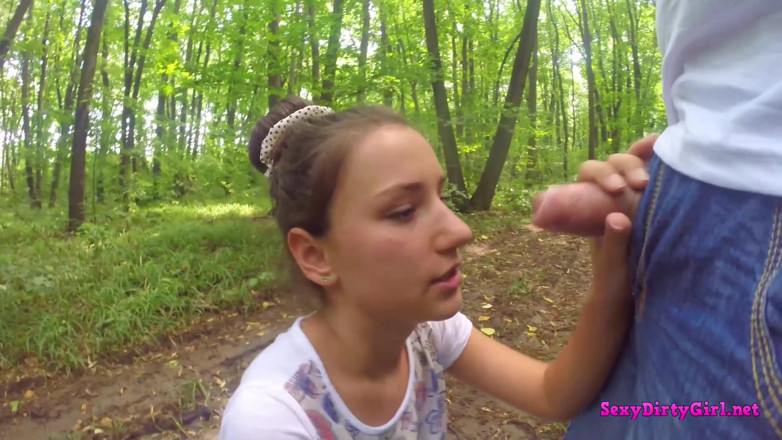 Sexy Dirty Girl: Teen suck cock in the woods and then masturbates next...