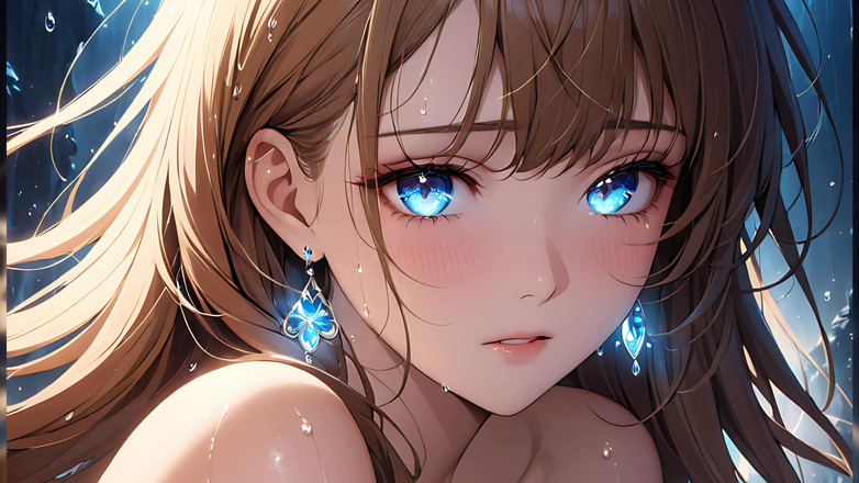 LustRender: Eteriska känslor - Ai -flicka med glödande tårar i en intim närbild