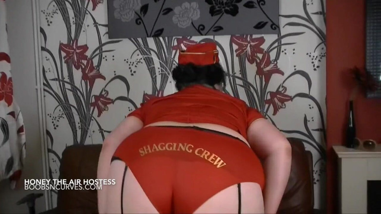 Melon Juggler: BBW air hostess plows her greedy minge