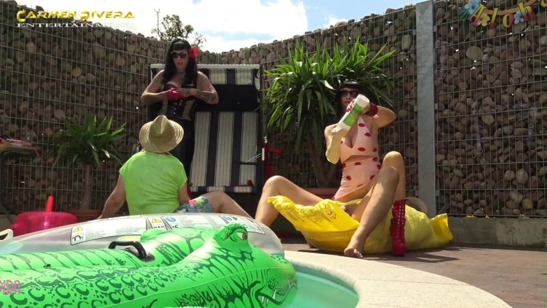 Domina Lady Vampira - SM Studio Femdom Empire: Carmen Rivera &amp; Lady Vampira are celebrating a pool party with...