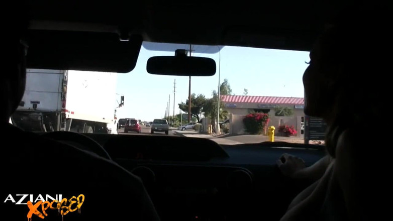 Aziani: Busty Blonde MILF Flashes Perfect Tits in Car Ride