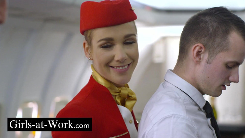Girls At Work: Foursome in a Plane with 2 Stewardesses