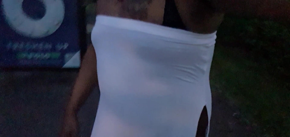 Lingeriemanx69: White dress and street walk