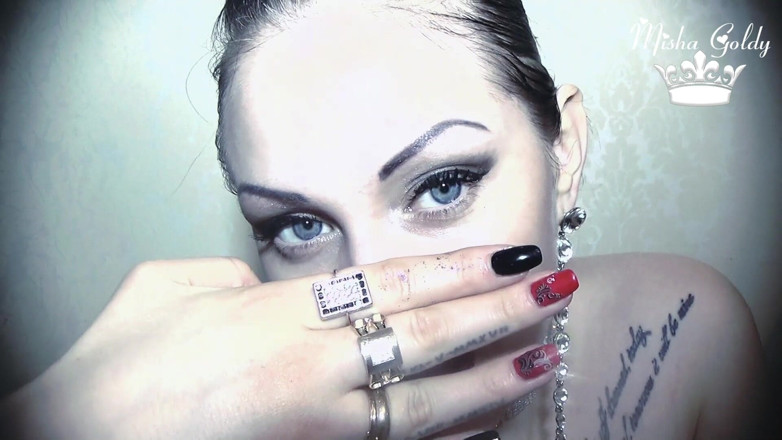 Goddess Misha Goldy: Purple glittery kissing &amp; lip smelling