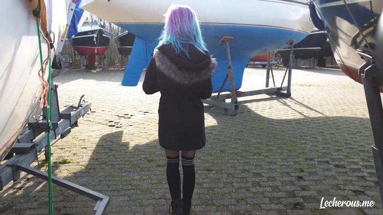 Lecherous: Alisha flashing and getting naked at the marina