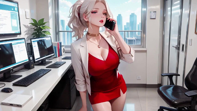 Tay Swift X: Blonde Secretary's Office Secret! Red Dress Hugging Curves, Beige Suit...