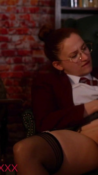 Hot Redhead Student Jerks Cock Over Her Tight Pussy