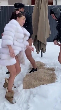A Group of Guys Banging a Pregnant Woman Outside in the Snow