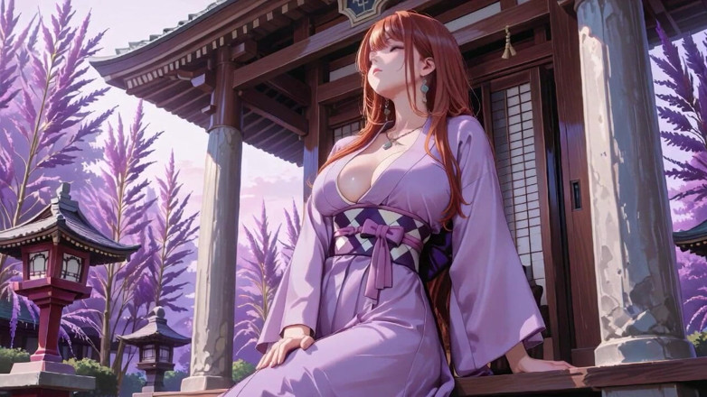 Tay Swift X: Red-haired Kimono Goddess! Kneeling Under the Sacred Torii Gate, She...