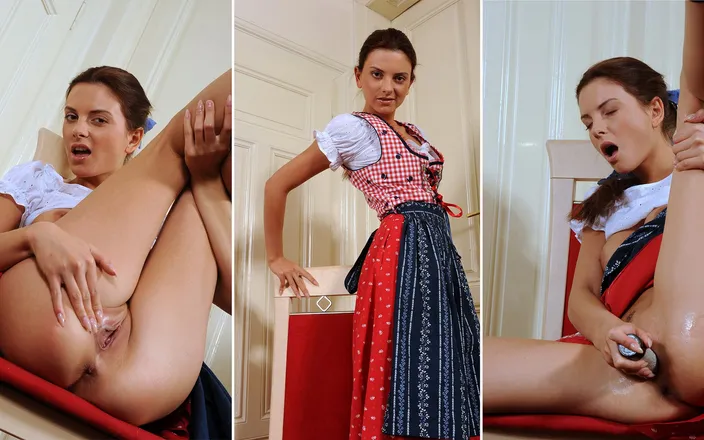 Alpgirls: Oktoberfest Girl Monika Benz in Dirndl Cosplay Uniform Jerks off...