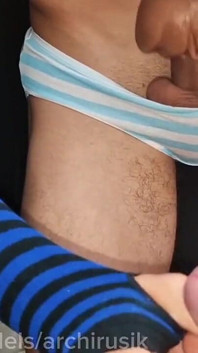 Femboy's Pussy Holes Filled with Cum From Two Huge Cocks