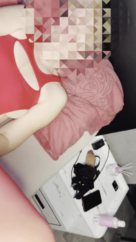 Wife in Red Mini Dress and Chastity Husband, Playing with Big Dildo