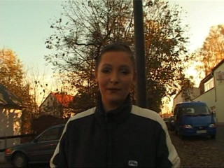 Lucky Cooch: German girl giving an outdoor interview
