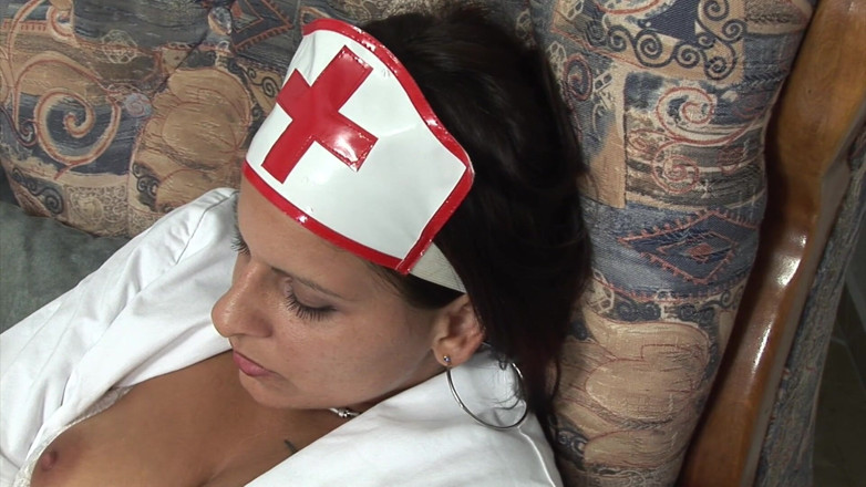 Solo Sex: Busty nurse enjoys dildo in her wet pussy!