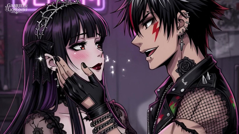 Gabriel de Lioncourt AI: Goth Girl Fan Fucks Rockstar Backstage - Hentai 1