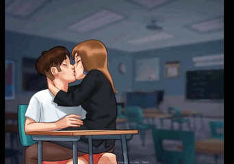 Dirty GamesXxX: Summertime saga: French MILF professor kisses her student on his...