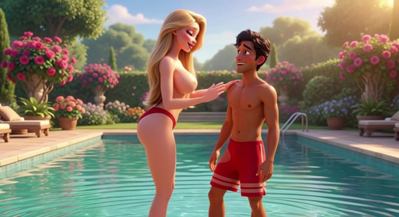My night collection: Elegant Blonde Boss Enjoys Pool with Young Gardener While Husband...