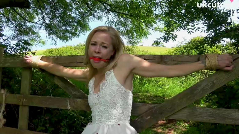 UKCuteGirl Lucy Lauren: Damsel Tied to Gate Crucifix Bondage &amp; Ballgagged