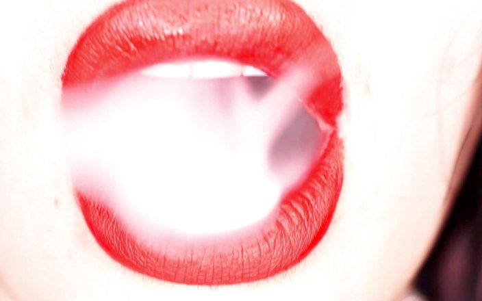 Goddess Misha Goldy: 4K Applying red lipstick and smoking hookah on black background