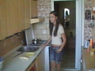 POV Orgasms: Sexy teen making salad and fucking