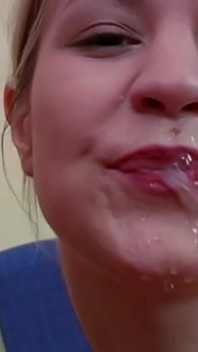 Blonde teen gets her mouth full of cum and piss