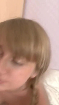 Blue-eyed doll licking balls and drinking her lover's jizz