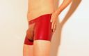 Feti1308: Bulge Rubbing in Red Latex Shorts