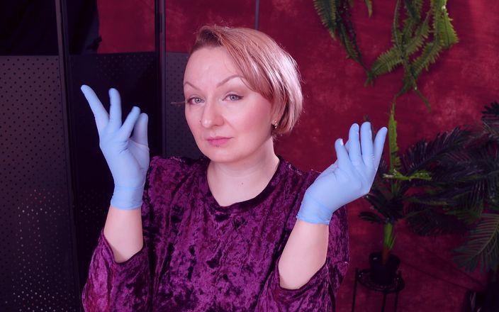 Arya Grander: Лицо и зубы, фетиш прикосновение: АСМР видео в синем медицинском mitrile медсестра в перчатках. Arya Grander