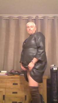 Wanking in a Leather Dress