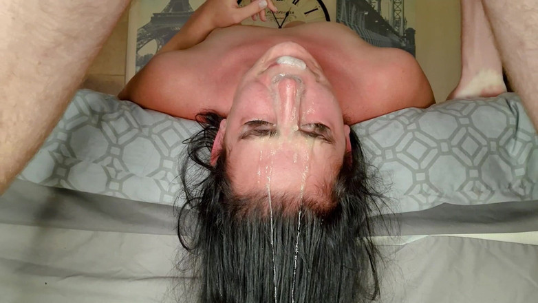 domslutfucker: Closeup Upside Down Deepthroat Face Fucking, Throatpie