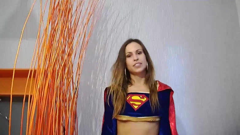 Toy Sluts: Beautiful babe in superman costume is dildoing her pussy