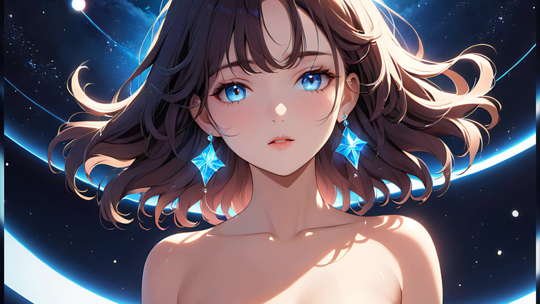 LustRender: Cosmic Serenity: स्टारडस्ट वाली सुंदर युवा महिला अपने गालों पर