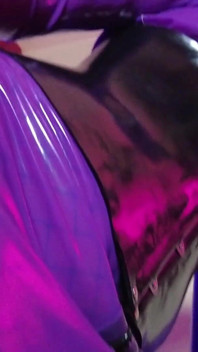 Fetish Rubber Dominatrix Eva Latex Purple Dress Mask Big Ass MILF Toys BDSM Femdom Solo Hot