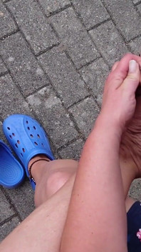 Outdoor foot care on the left foot