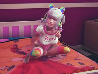 Waifu club 3D: Gamer girl riding dildo after watching hentai