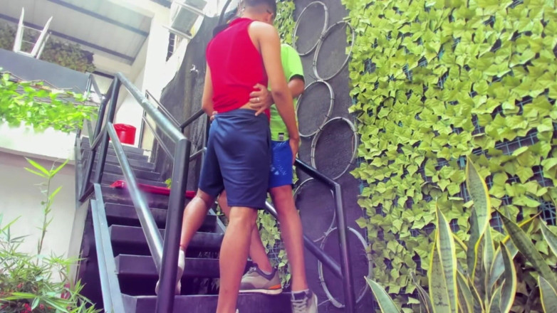 Tomas Styl: Gay Couple Masturbates on Some Stairs Secretly