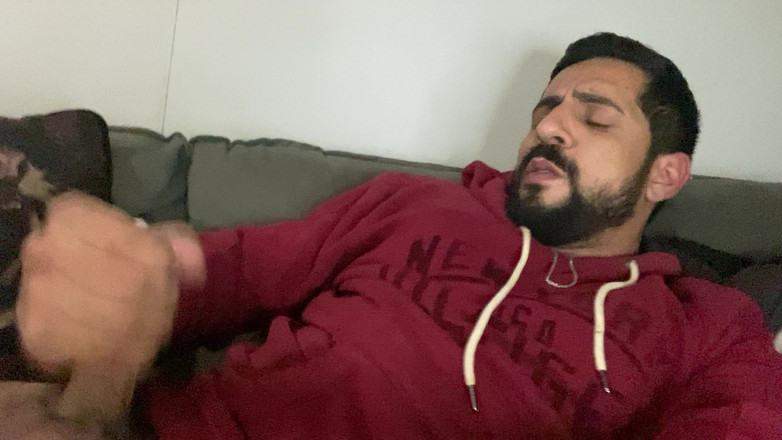 Licking me with pleasure: Bearded boy having fun jerking off until he cums and...