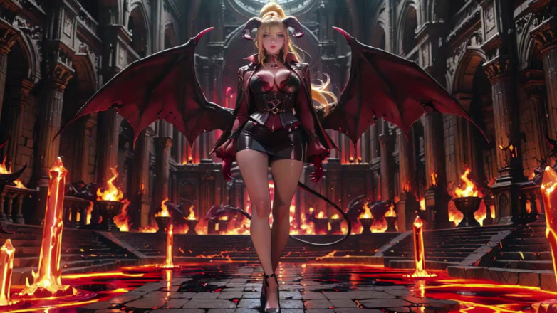 Seraphina Vale: Lava Throne! Blonde Demon Queen Kneels &amp; Spreads Her Wings, Lazy...