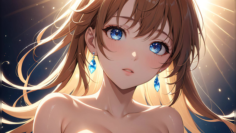 LustRender: Wznoszenie eteryczne: piękna młoda kobieta owinięta w niebieskie światło