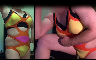 Tobi00815: Fake Prsa E-cup: Mokré plavky ve sprše s velkými strapon...