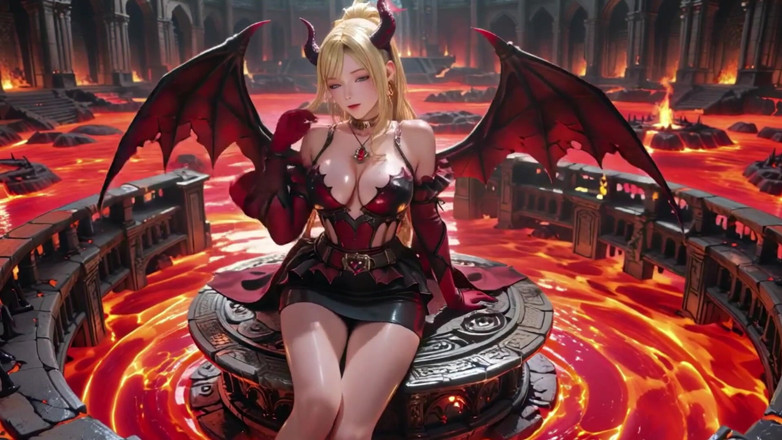 Seraphina Vale: Lava Throne! Blonde Demon Queen Kneels &amp; Spreads Her Wings, Lazy...