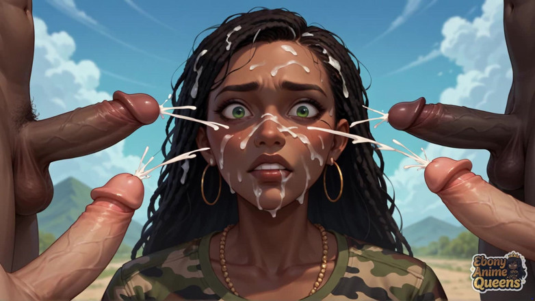 Ebony Anime Queens: Denna busiga dark-hued gal ligger på stranden, förberedd för lite...