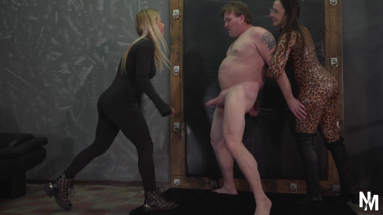 NM fetish femdom videos by Princess Nikki Cruel: Hardcore Ballbusting with Two Busty MILF's and a Horny Slave