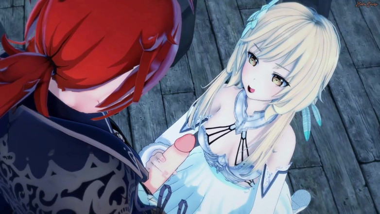 Hentai Smash: Lumine deepthroats Diluc’s cock, spits out his load of cum -...