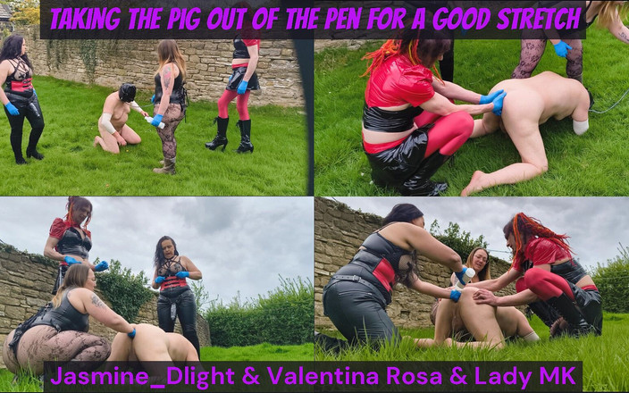 Jasmine Dlight - UK's most extreme anal porn star: Jasminedlight、Valentinaローザ、レディMK - ストレッチのためにペンから豚を取る - 屋外奴隷フィストと屈辱