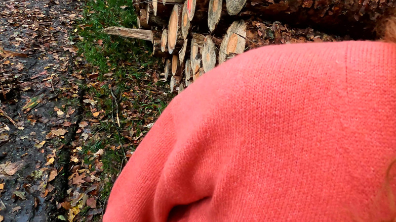 Bouncy Tits Action: Naked Plump Boobs Banging on Wood Pile