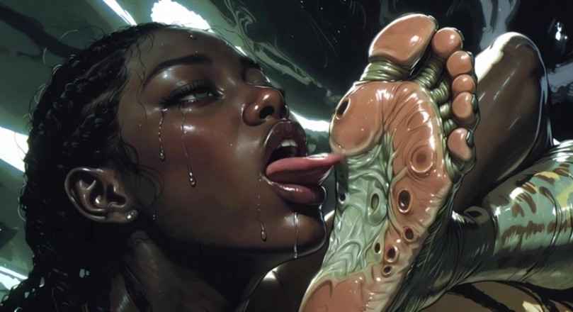 YOUR BEST FANTASY: Ebony Slave Girl Licking &amp; Worshipping Alien Feet - Extreme Pleasure