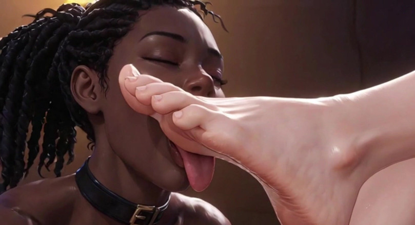 YOUR BEST FANTASY: Interracial Foot Worship - Ebony Slave Serving Blonde Queen Feet