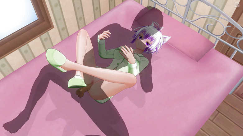 H3DC: 緑のパジャマのガールフレンドは、ベッドの前に中出しを取得します