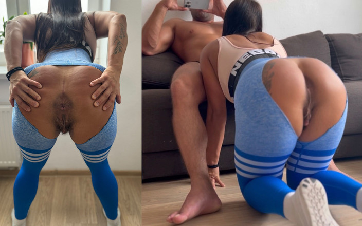 Julia Fit: 털이 무성한 보지의 스포티한 소녀가 섹스를 위해 레깅스를 찢어